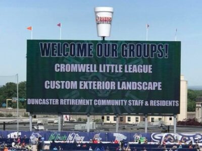 Hartford Yard Goats welcoming us for a night out with the crew.