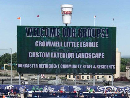 Hartford Yard Goats welcoming us for a night out with the crew.