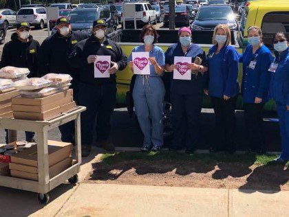 Nurses and Custom Exterior Landscape crew during appreciation lunch